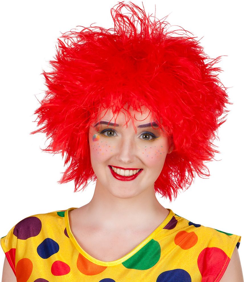 Frizzy clown pruik rood