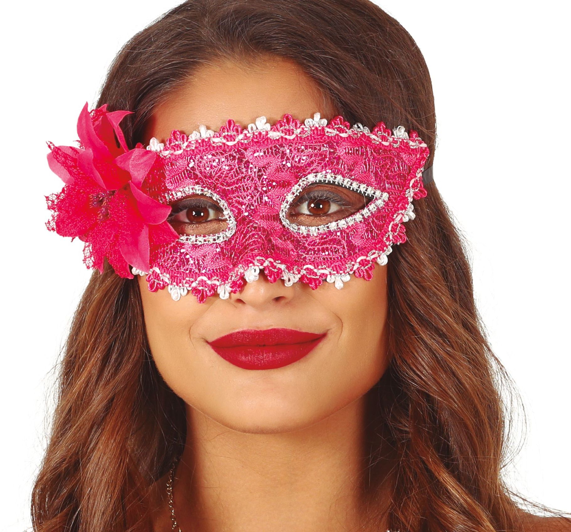 Fuchsia roze oogmasker met kant