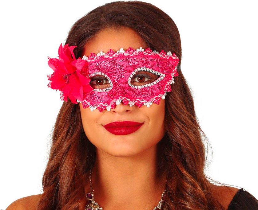 Fuchsia Roze Oogmasker met Kant