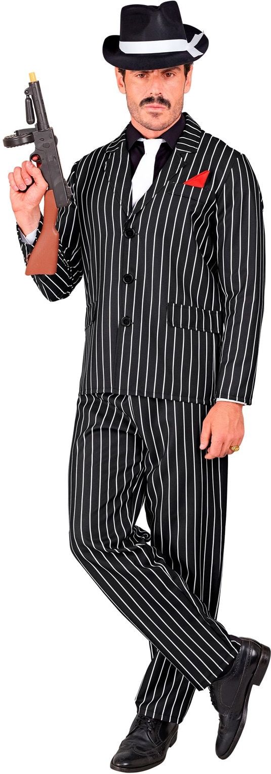Gangster Kostuum Zwart Wit Gestreept Heren