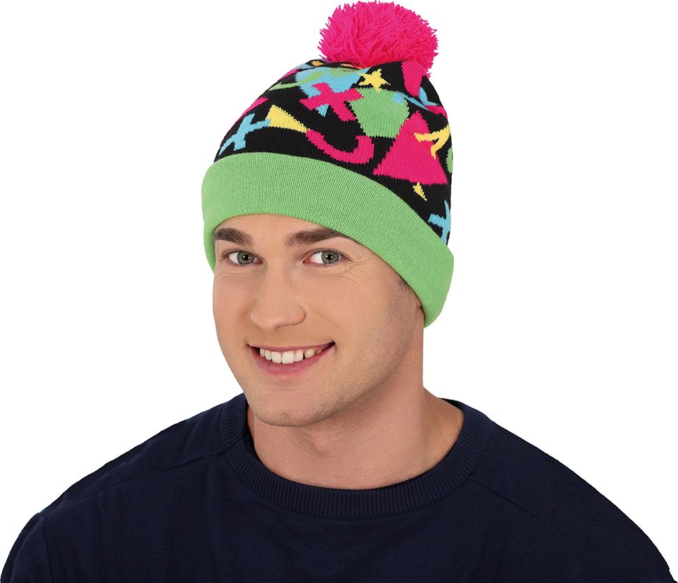 Gebreide Groen Roze 90's Muts