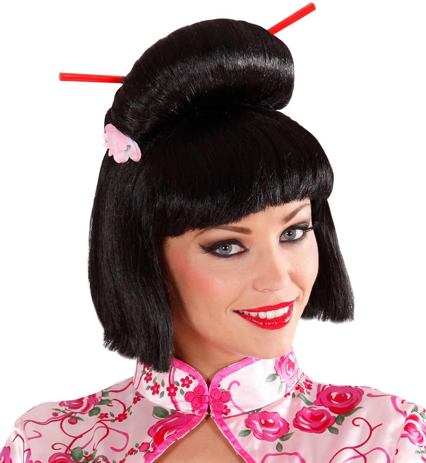 Geisha Pruik met Bloem en Chopsticks