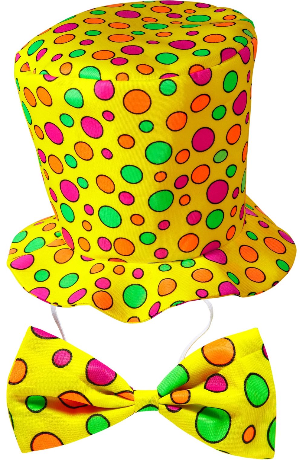 Gele clown hoed en vlinderstrik