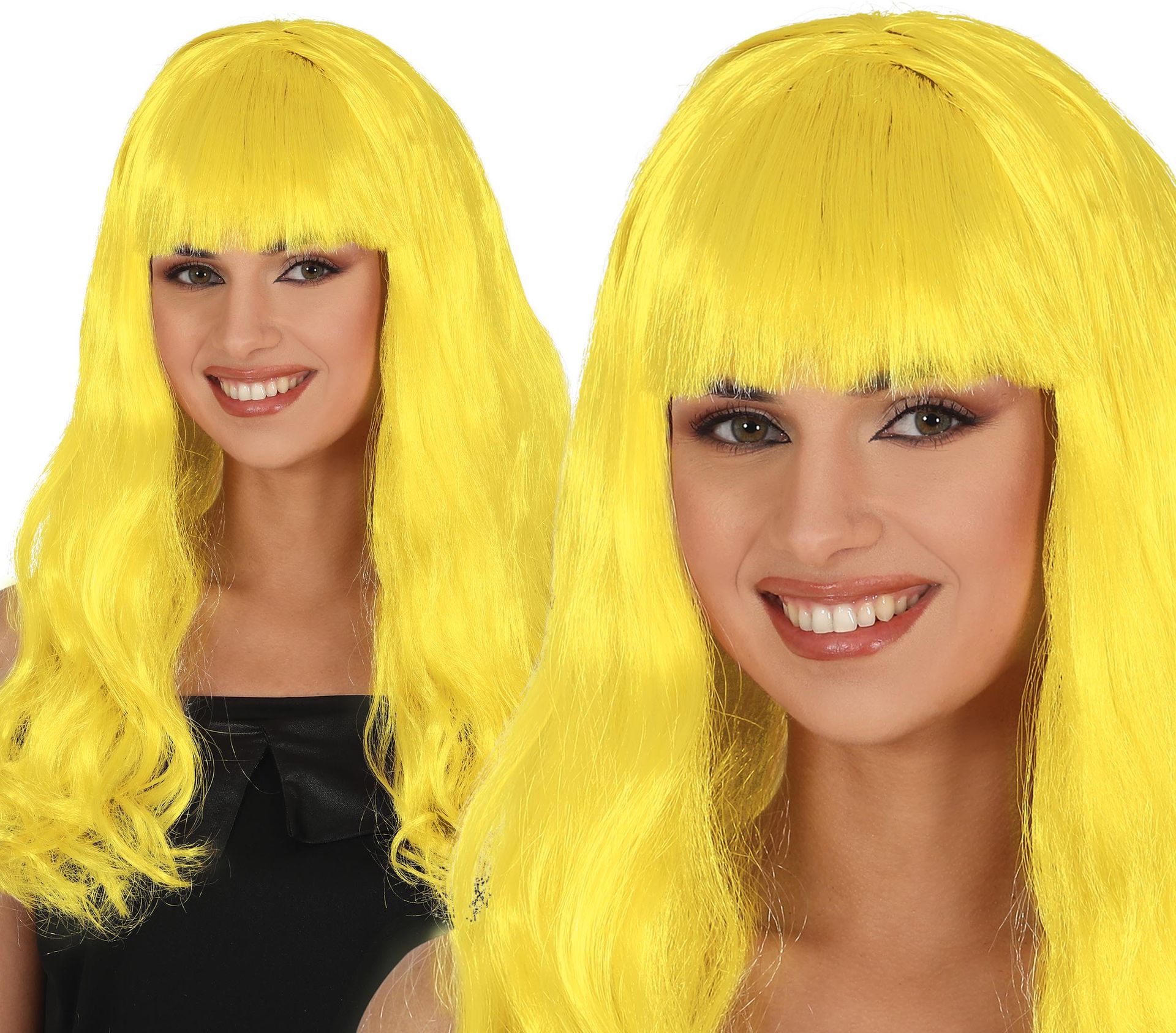 Gele Dames Pruik Lang Krullend met Pony