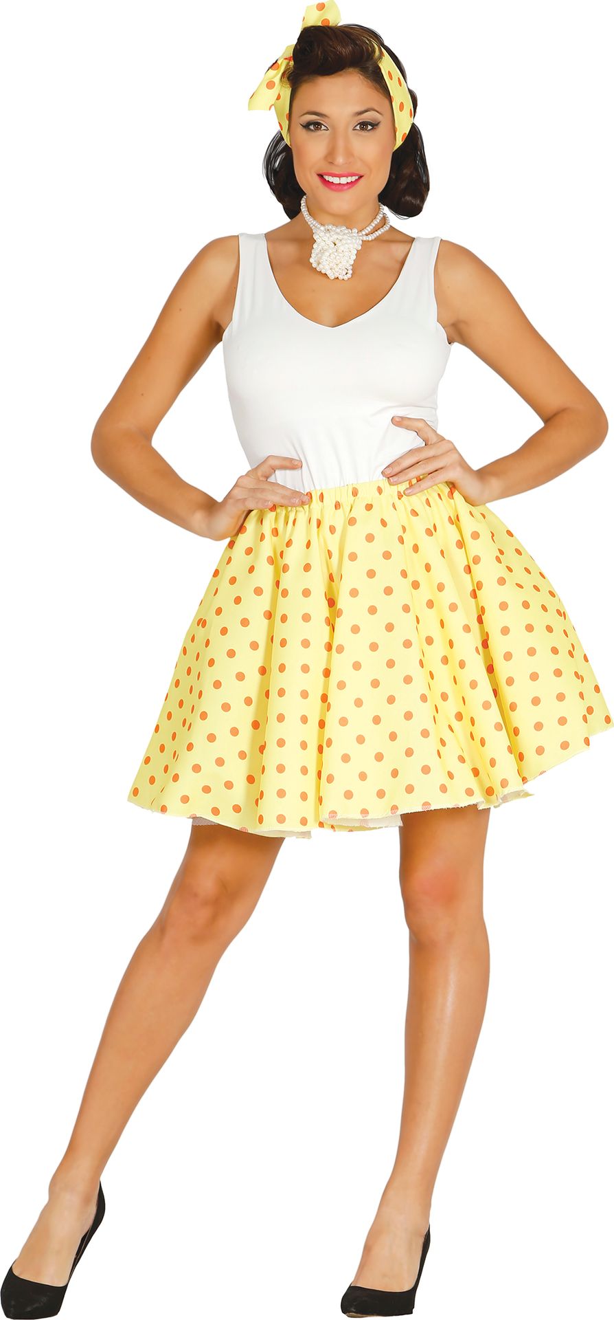 Gele Gestipte 50's Rok met Sjaal