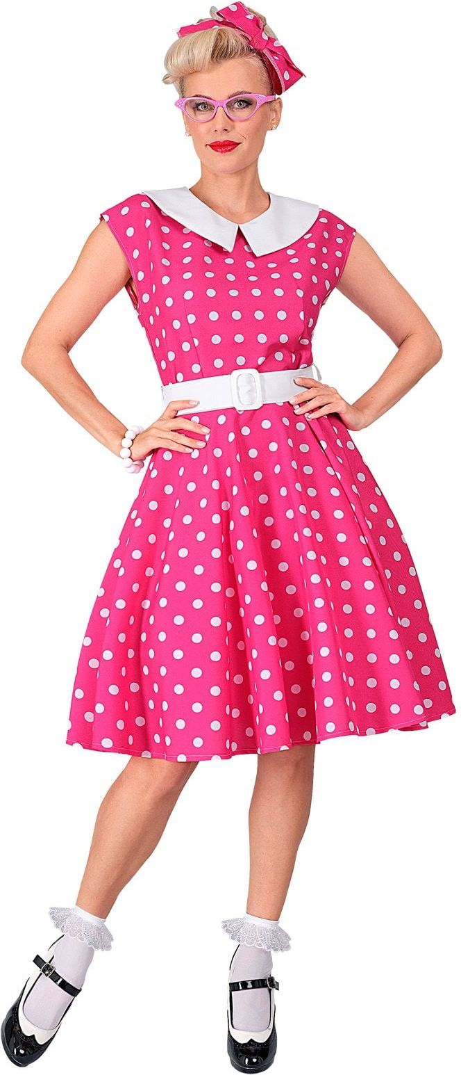 Gestipt Roze Jurkje Dames Barbie 50's