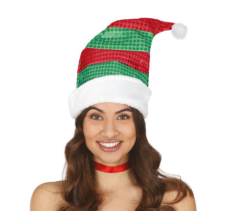 Gestreepte Kerst Elf Muts met Pailletten