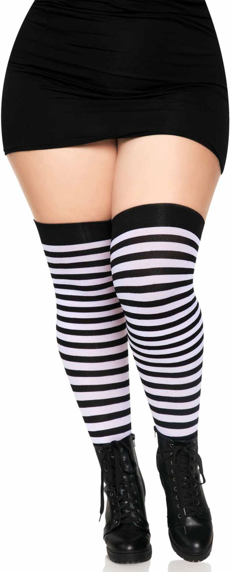 Gestreepte Kousen Plussize Zwart-Wit