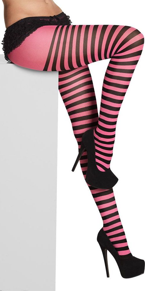 Gestreepte Panty Dames Neon Roze Zwart