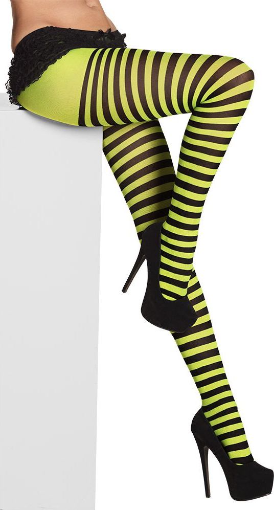 Gestreepte Panty Neon Groen