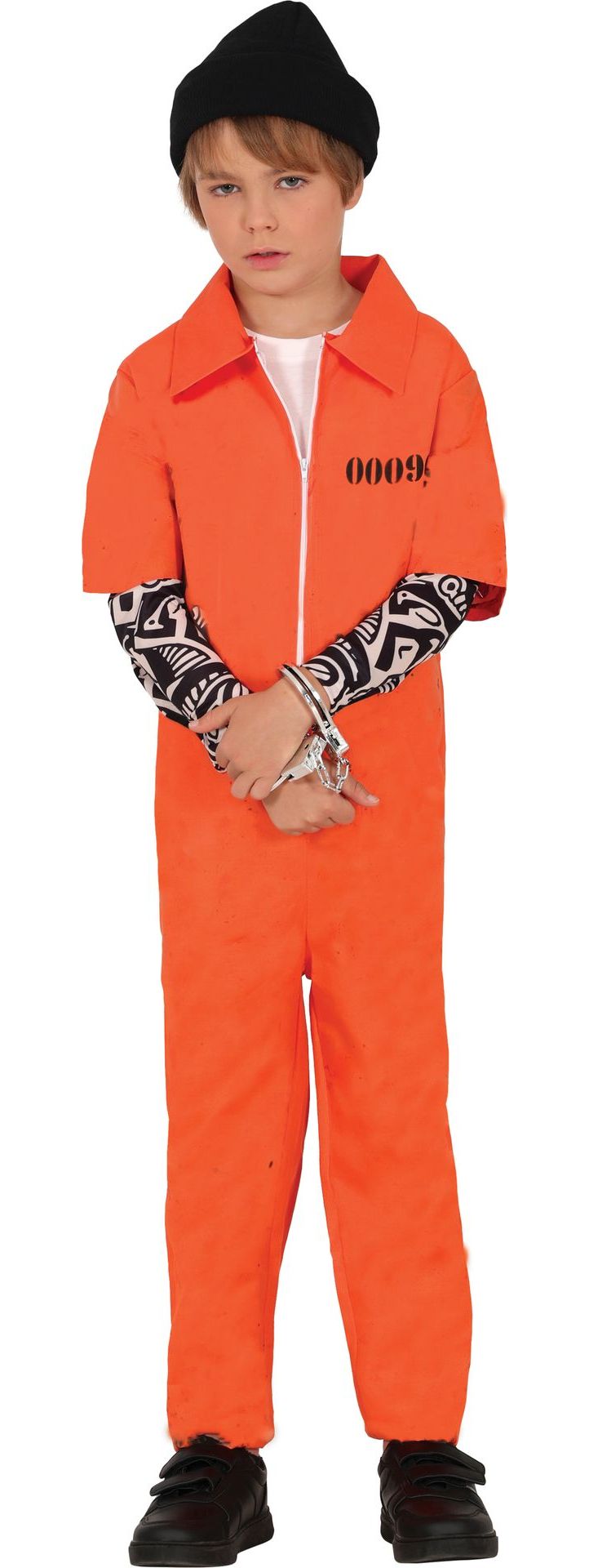 Gevangene Kostuum Oranje met Nep Tattoo Sleeves Kind