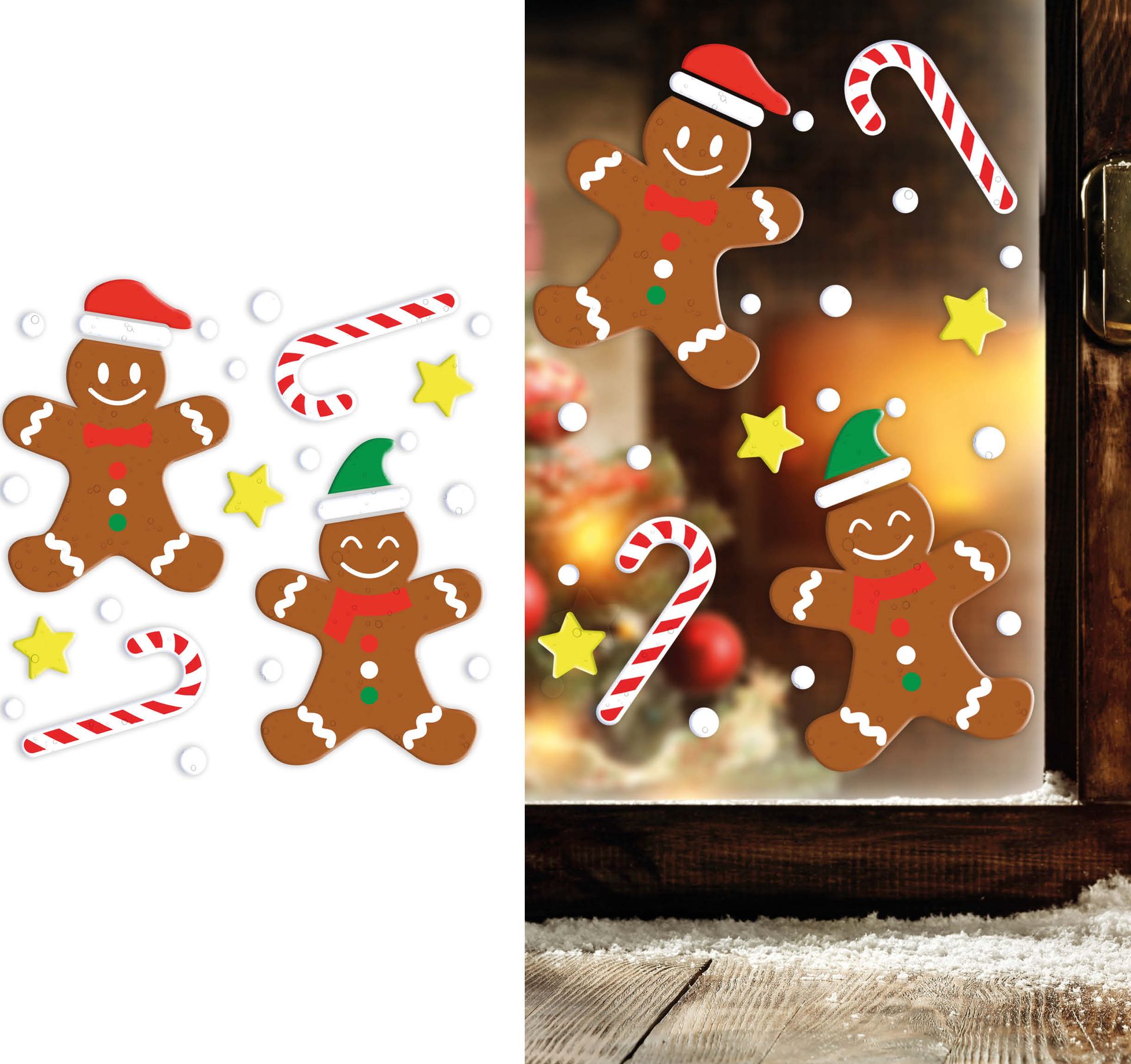 Gingerbread Gel Raamstickers Kerst
