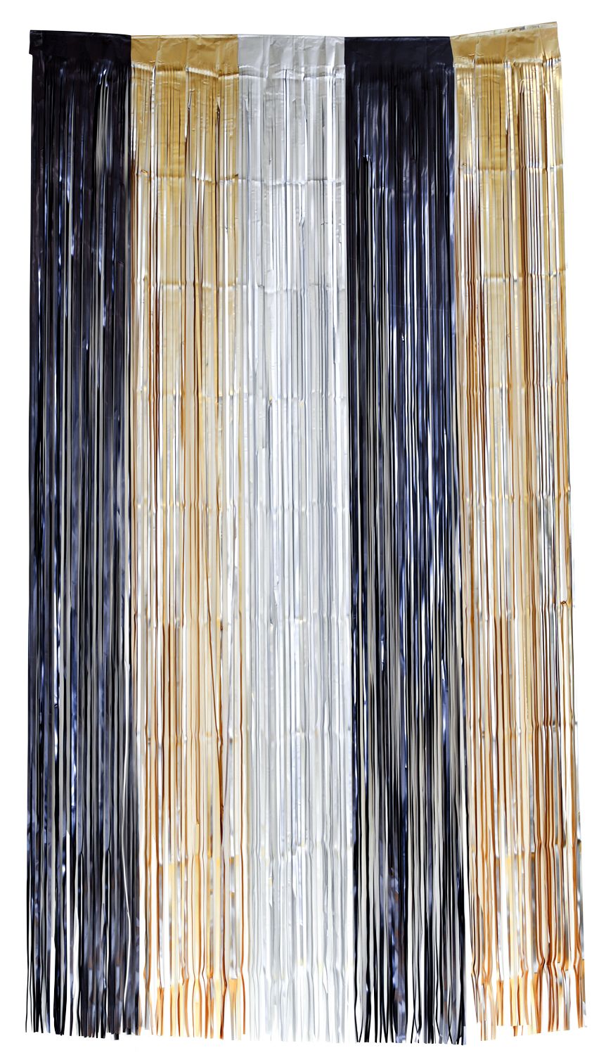 Glamour Foliegordijn 200cm Zwart Goud Zilver