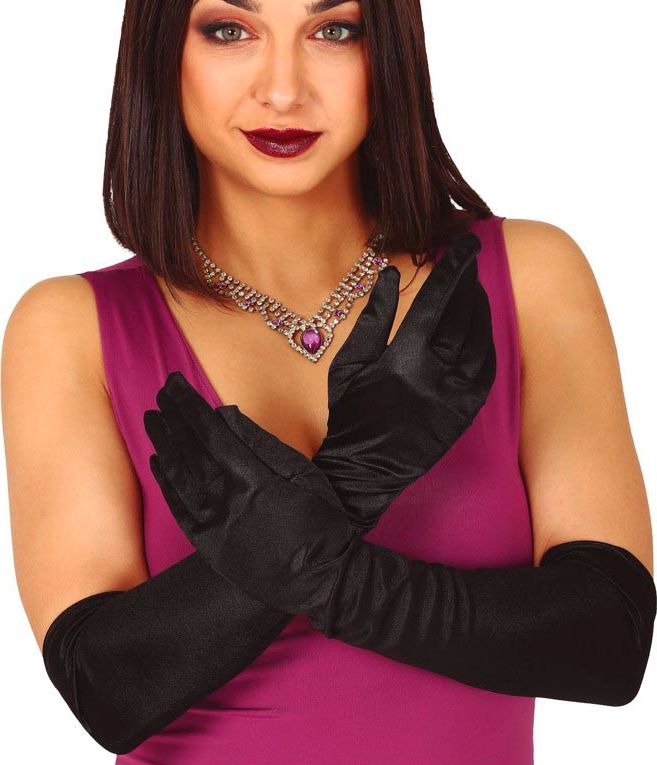 Glanzende Gala Handschoenen Zwart