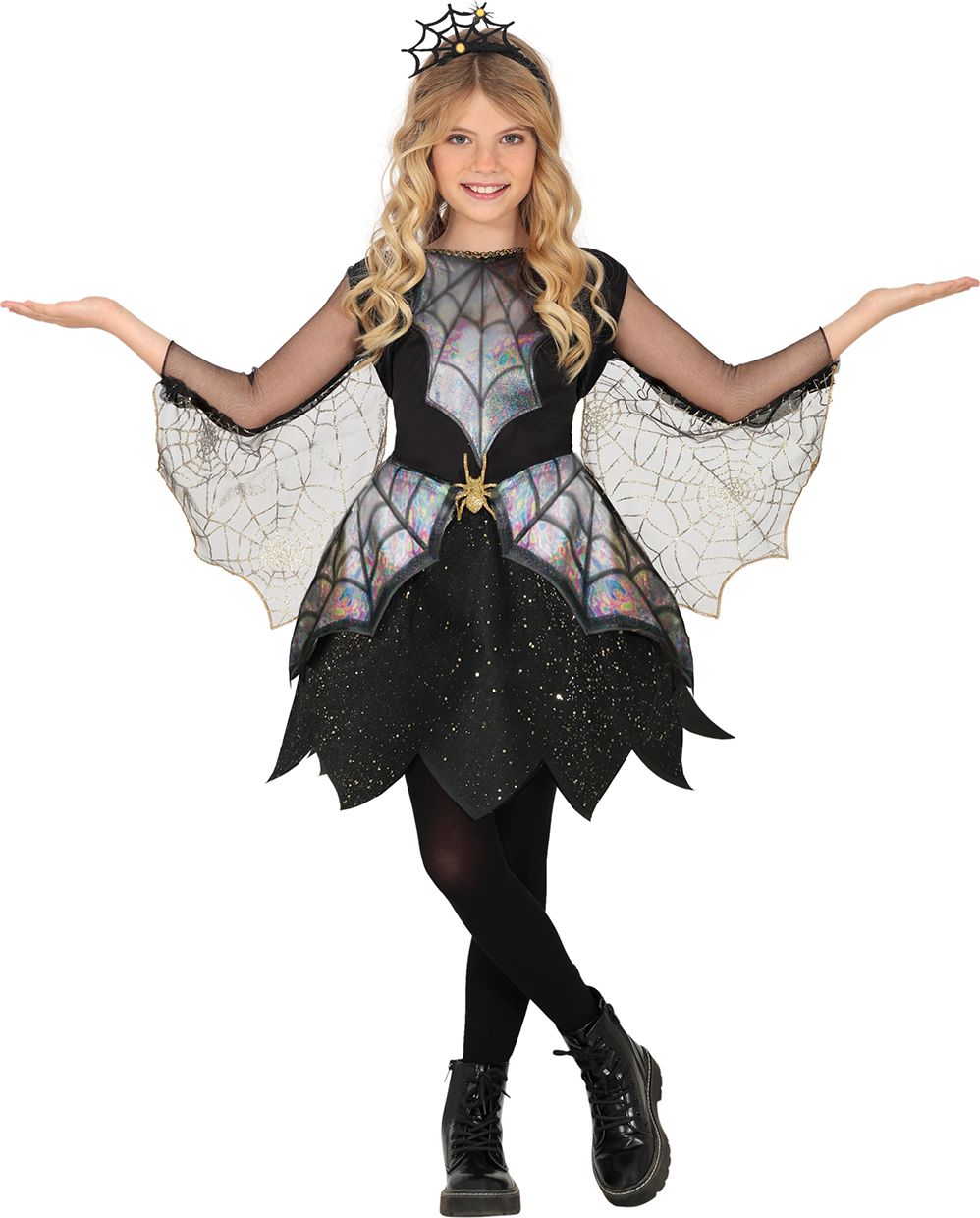 Glinsterende Spin Jurk met Vleugels Meisjes Zwart