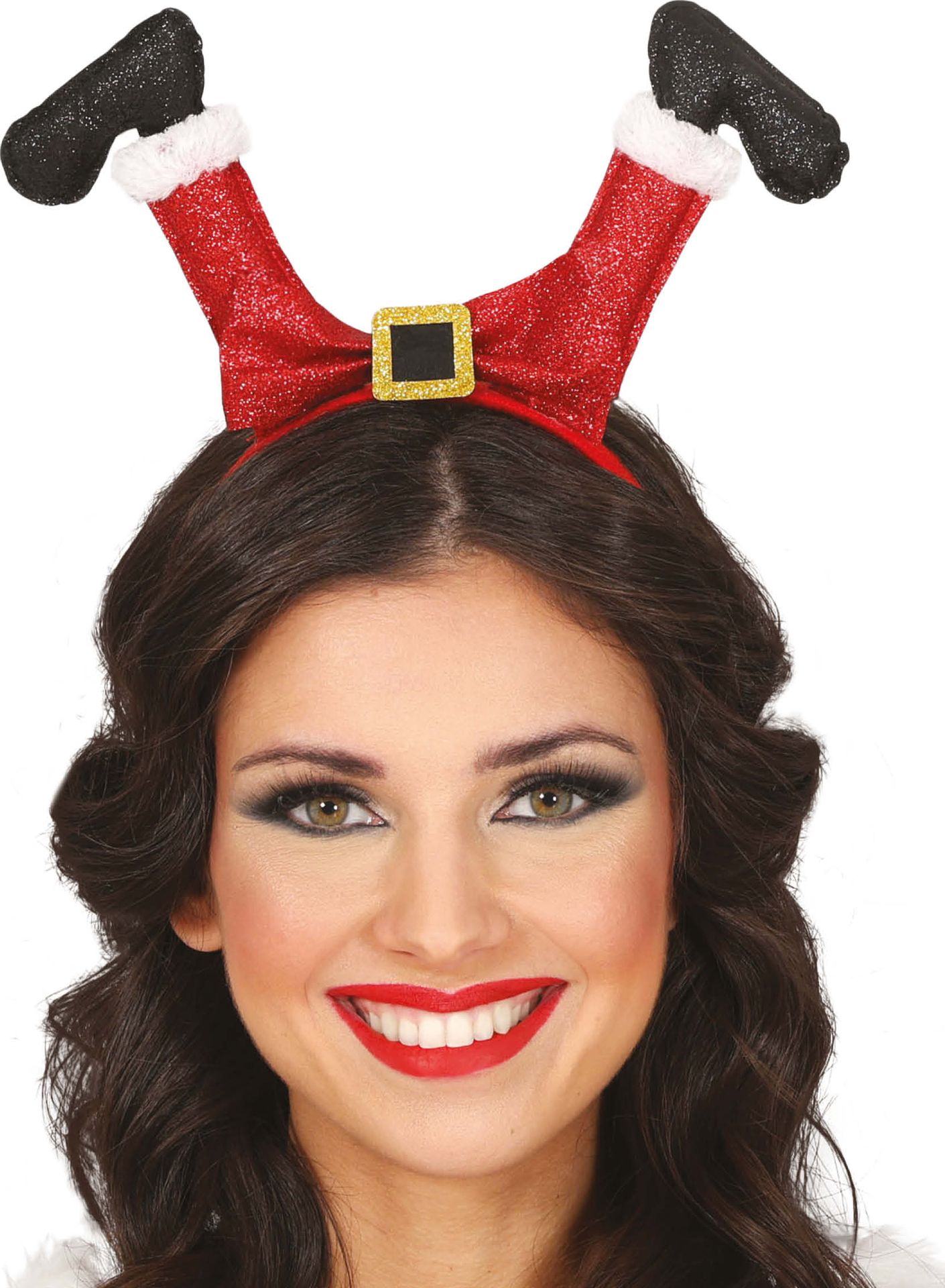 Glitter Kerst Haarband Kerstman Op De Kop