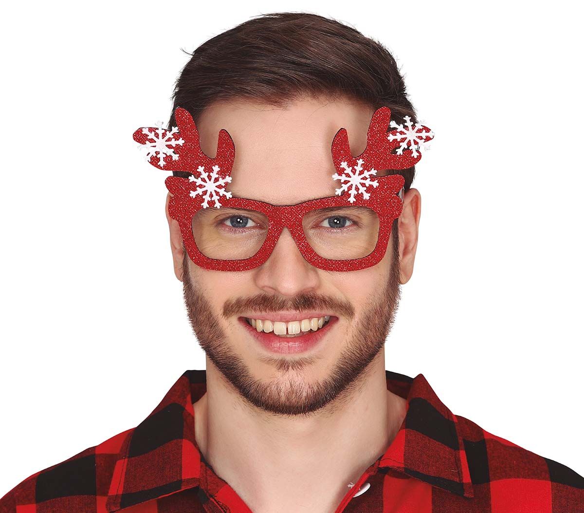 Glitter Kerstbril met Rendier Oren Rood