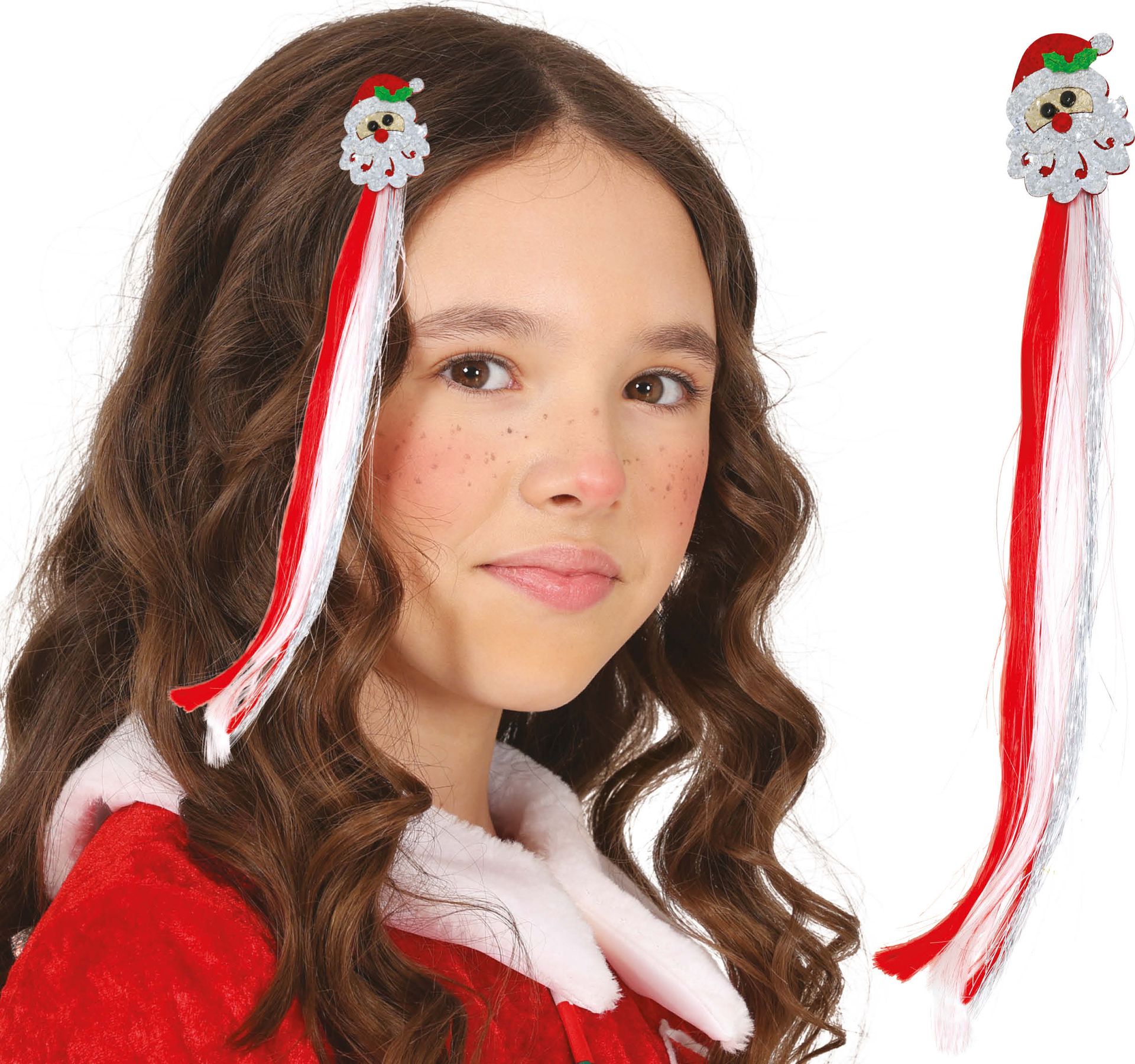 Glitter Kerstman Haarclip met Nephaar