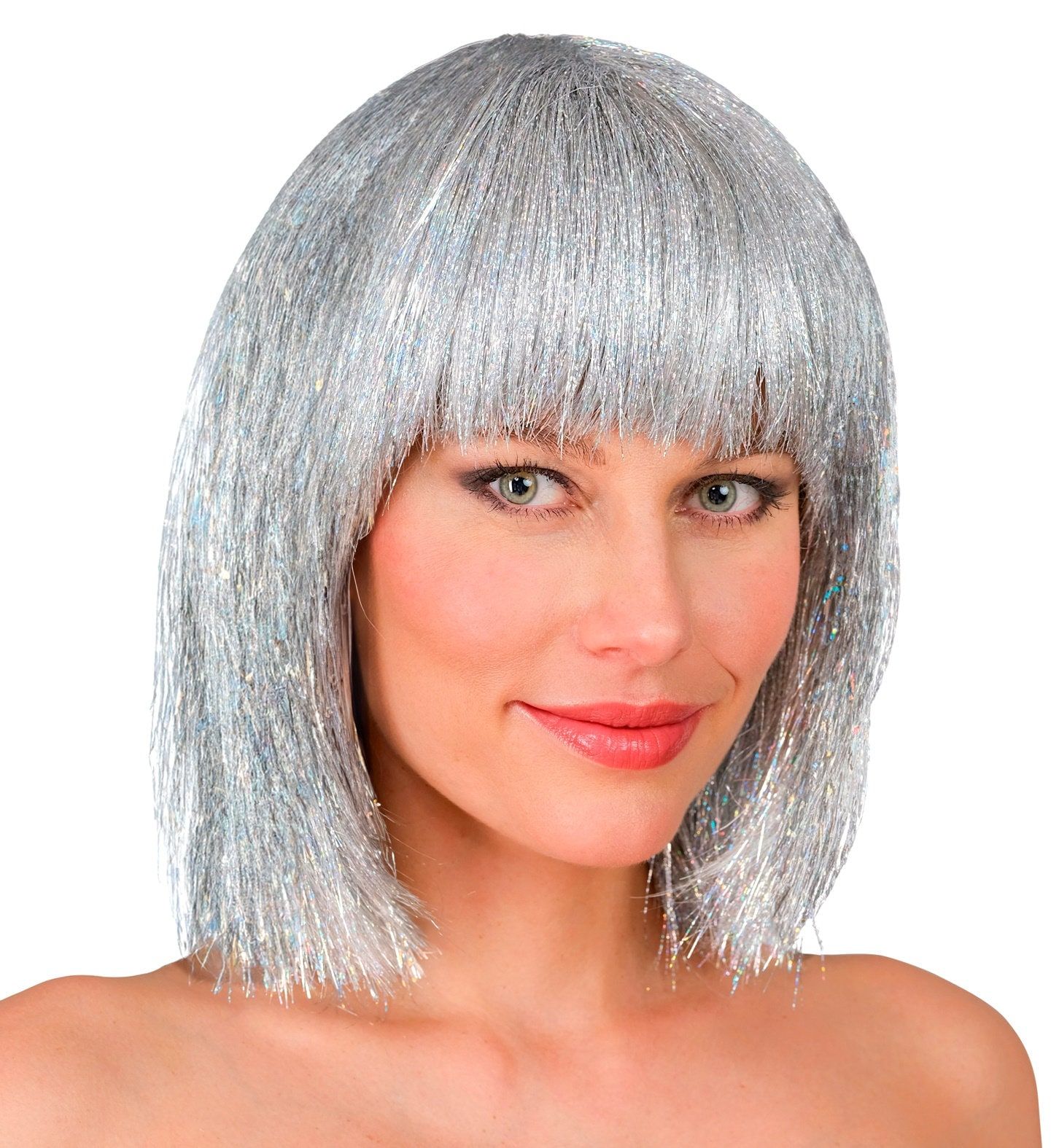 Glitter Pruik Zilver Dames Carnaval
