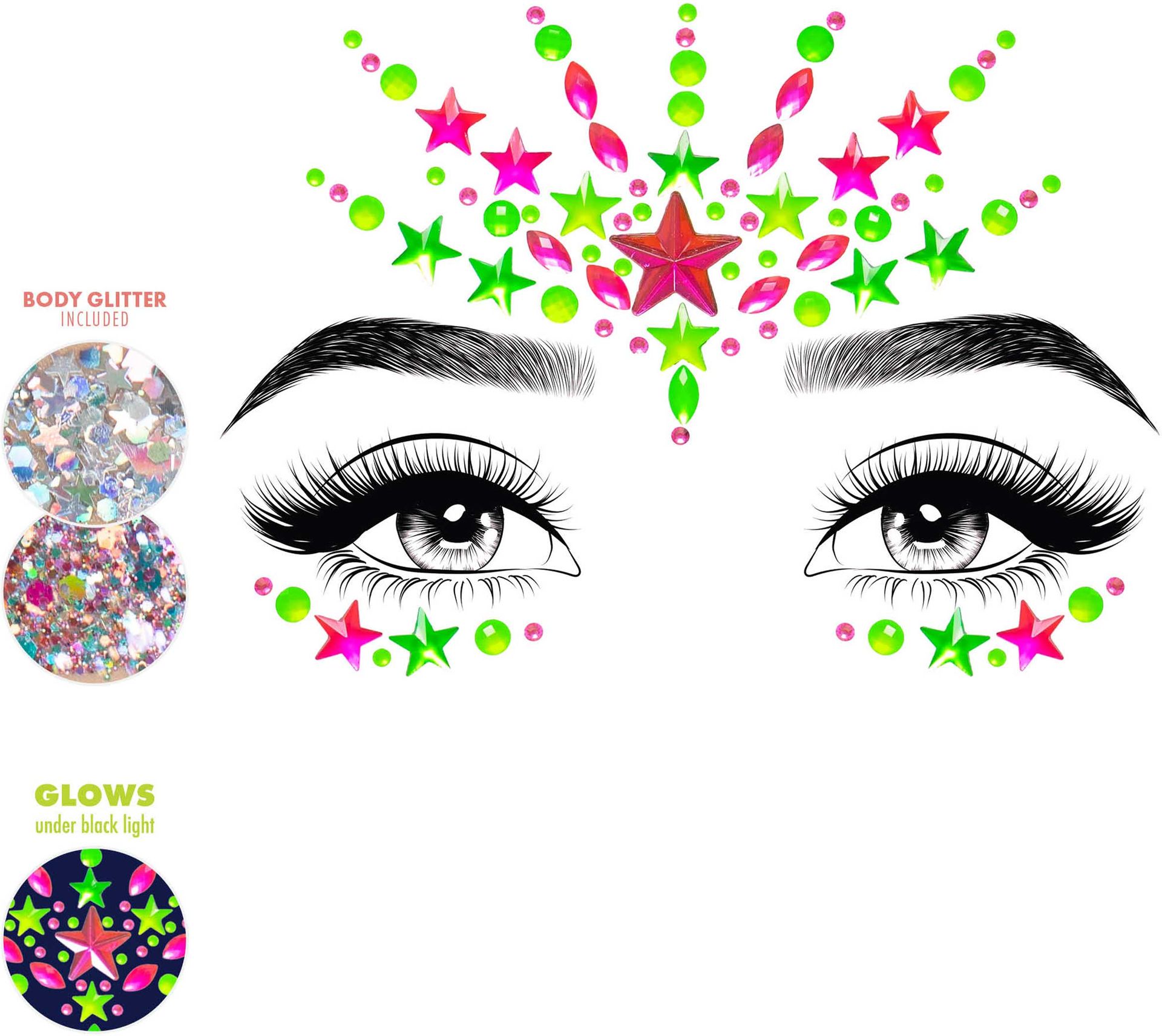 Glow In The Dark Neon Gezicht Jewel Stickers