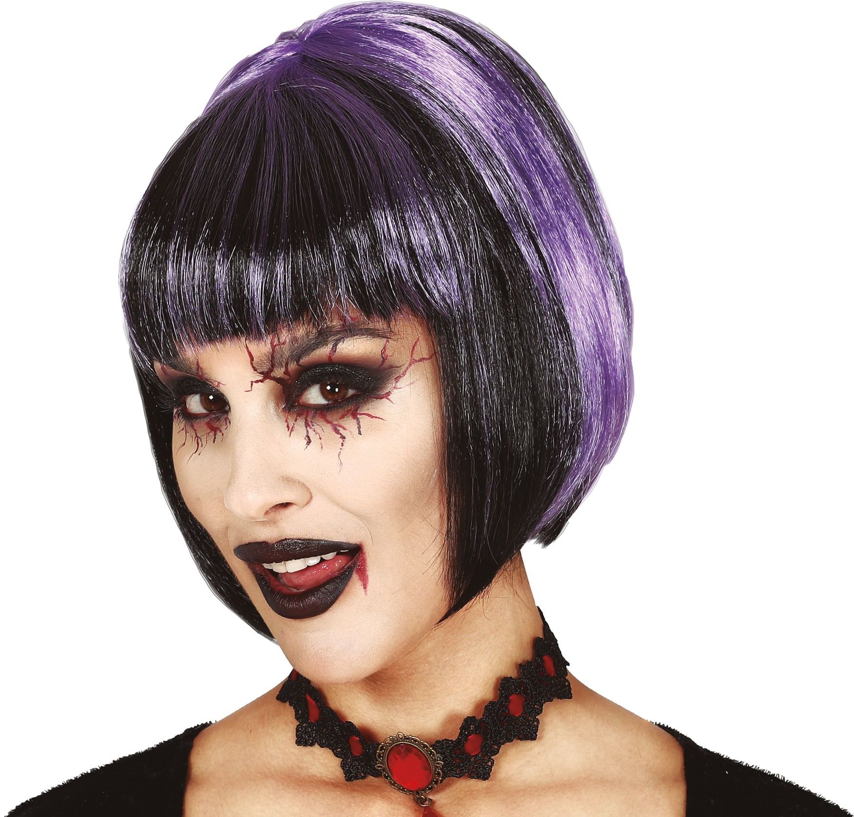 Gothic Pruik Zwart Paars