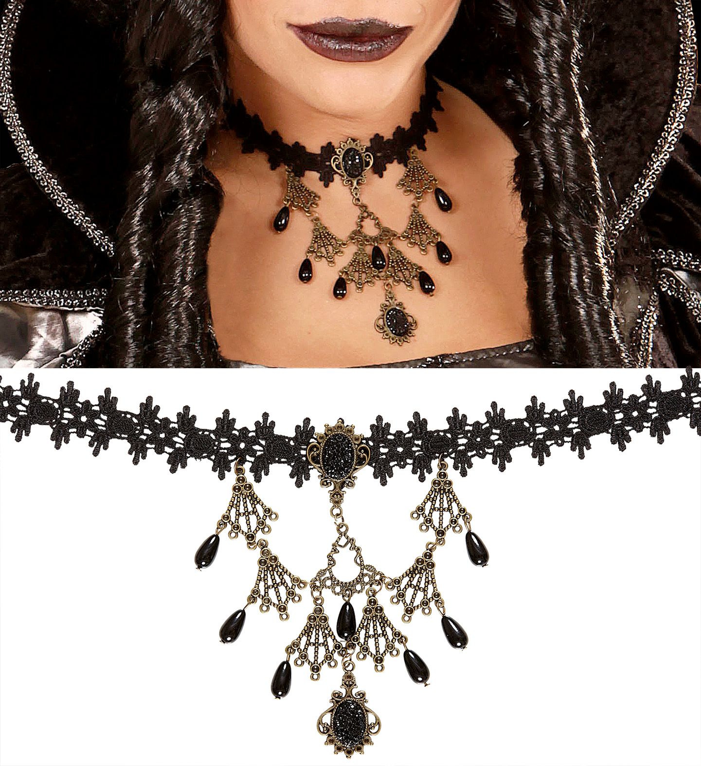 Gothic Strass Choker met Edelsteen