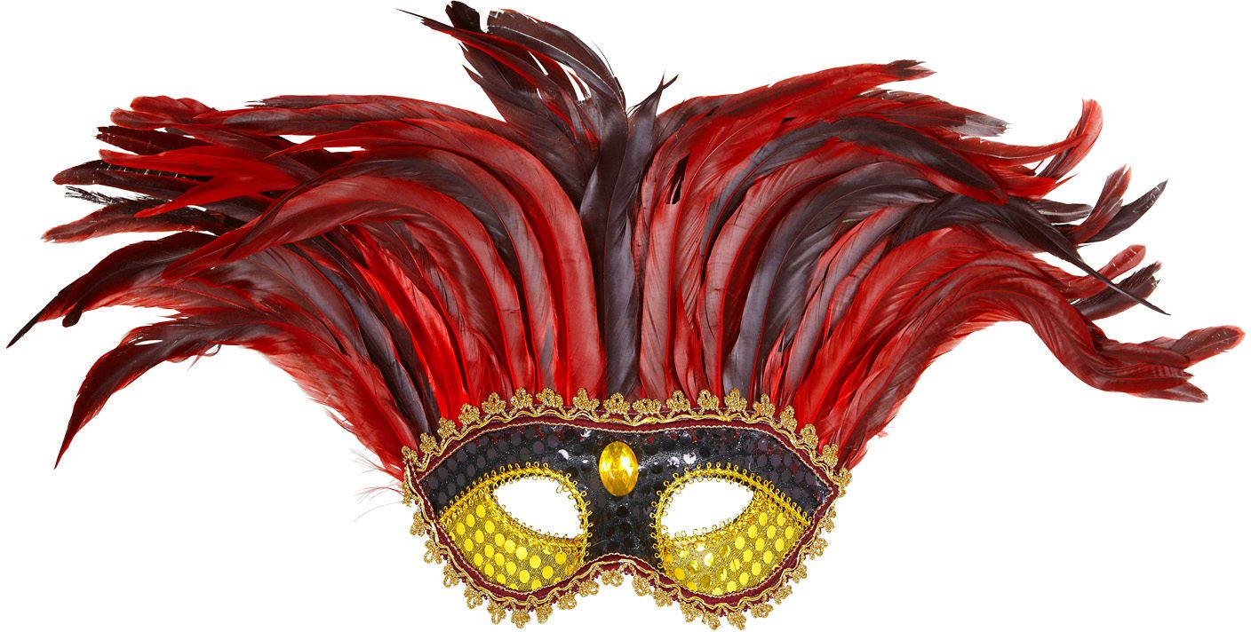 Goud Zwart Maya Oogmasker met Rode Veren