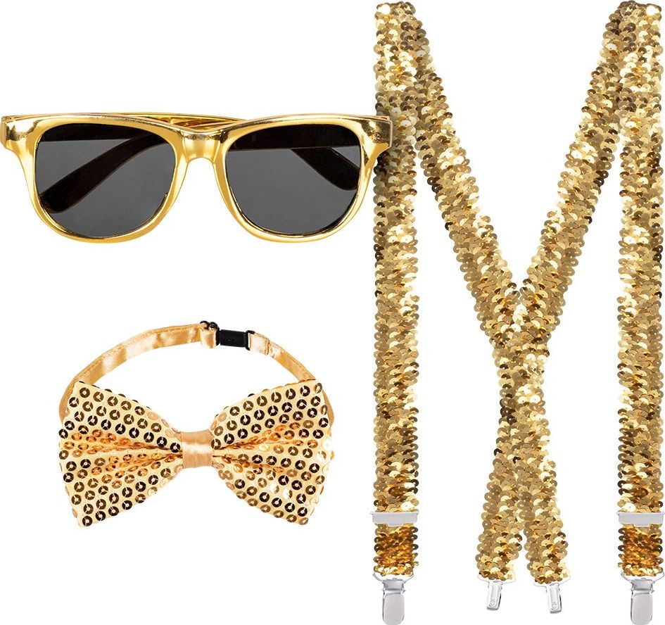 Gouden Accessoiresset Bril Strik Bretels