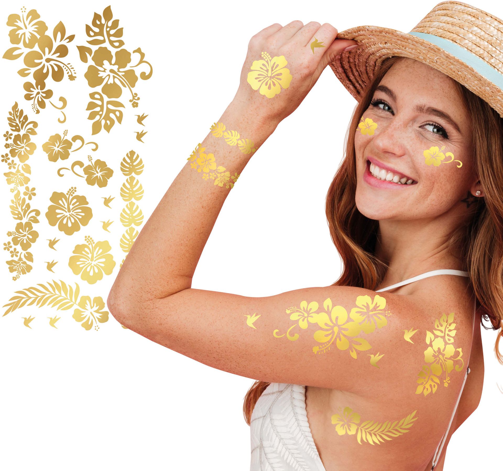Gouden Bloemen Plak Tattoo's