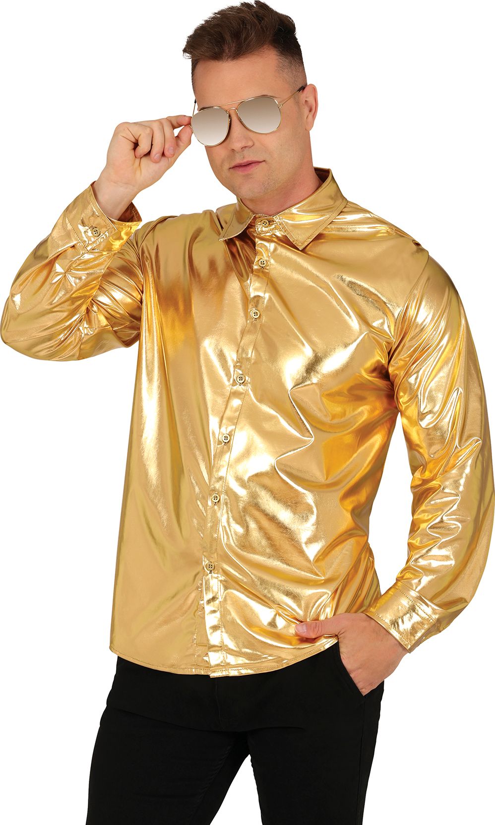 Gouden Disco Shirt Mannen Goud
