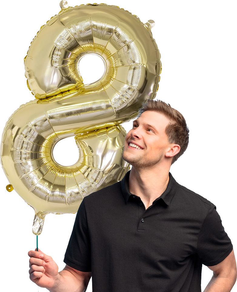 Gouden Folieballon Nummer '8' 86 cm