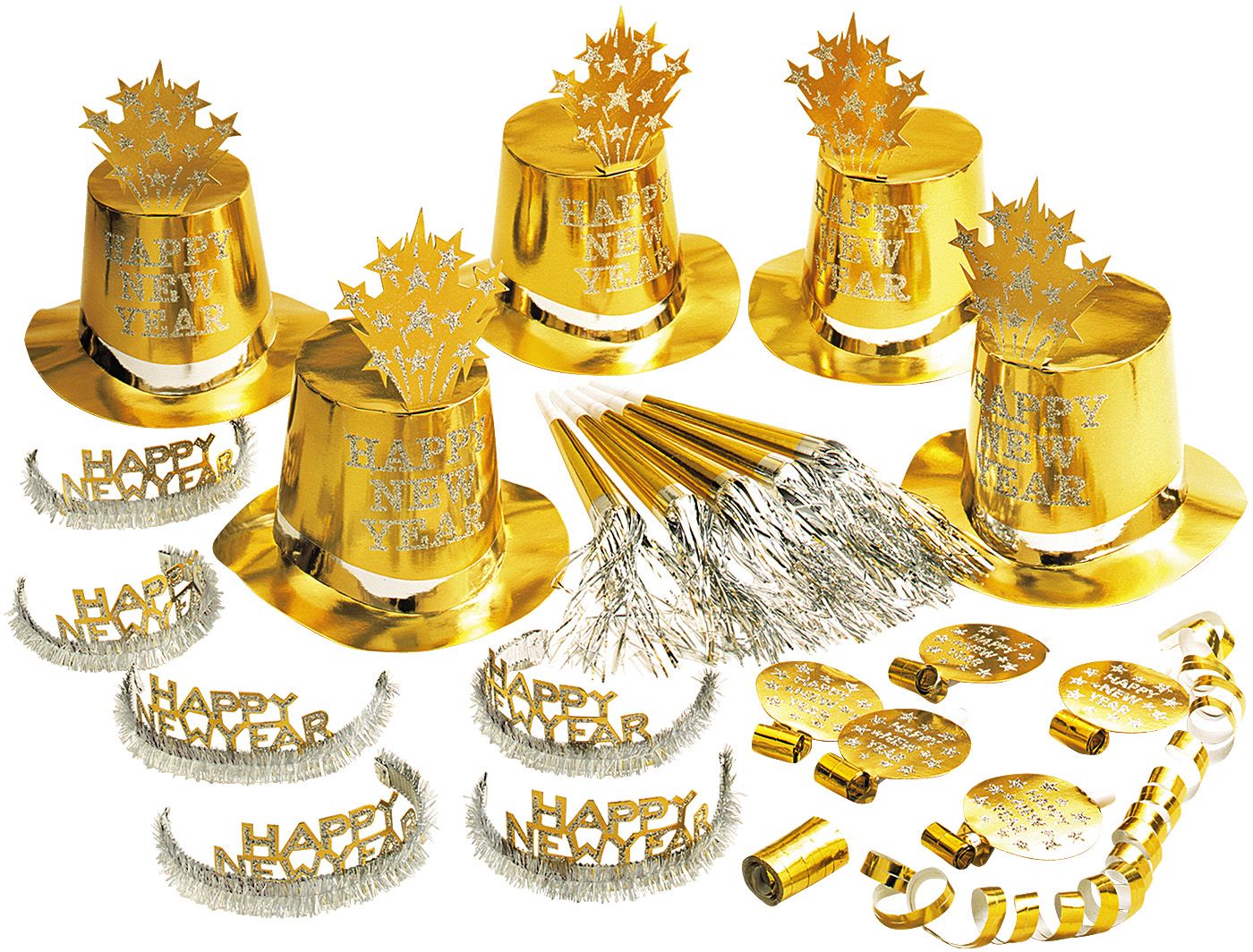 Gouden Happy New Year set 10 Personen