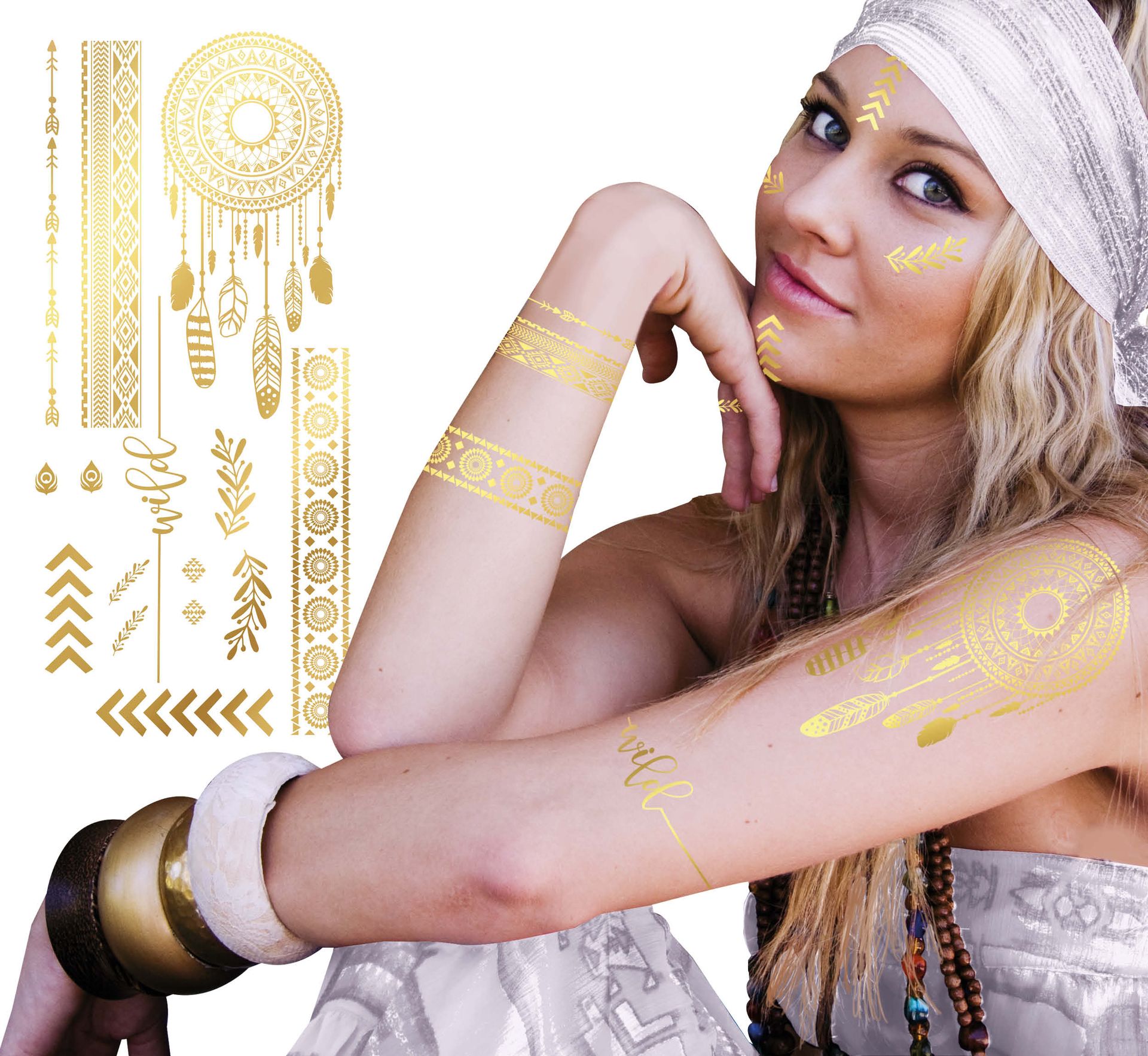 Gouden Hippie Plak Tattoo's