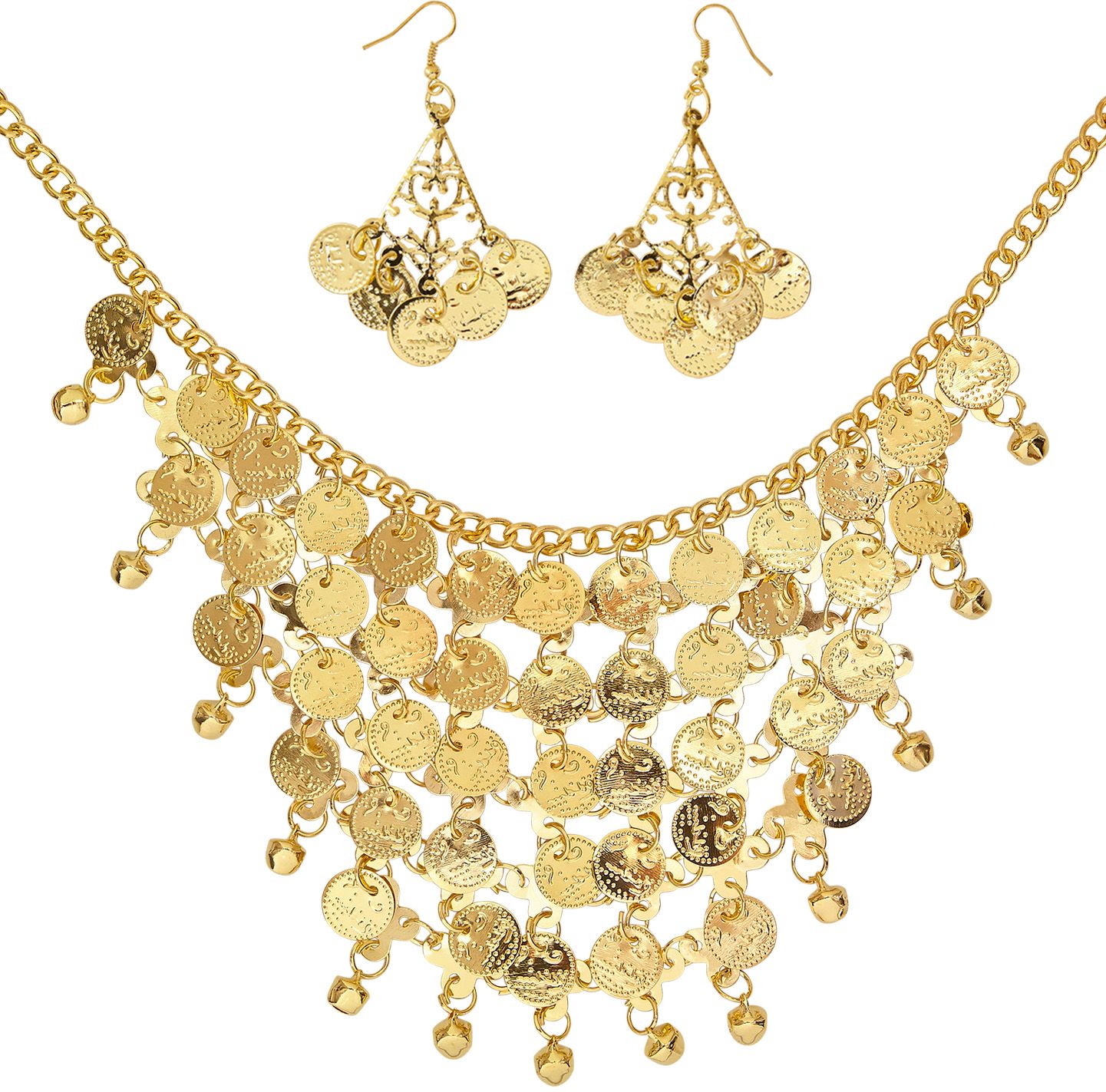 Gouden Ketting met Oorbellen en Muntjes