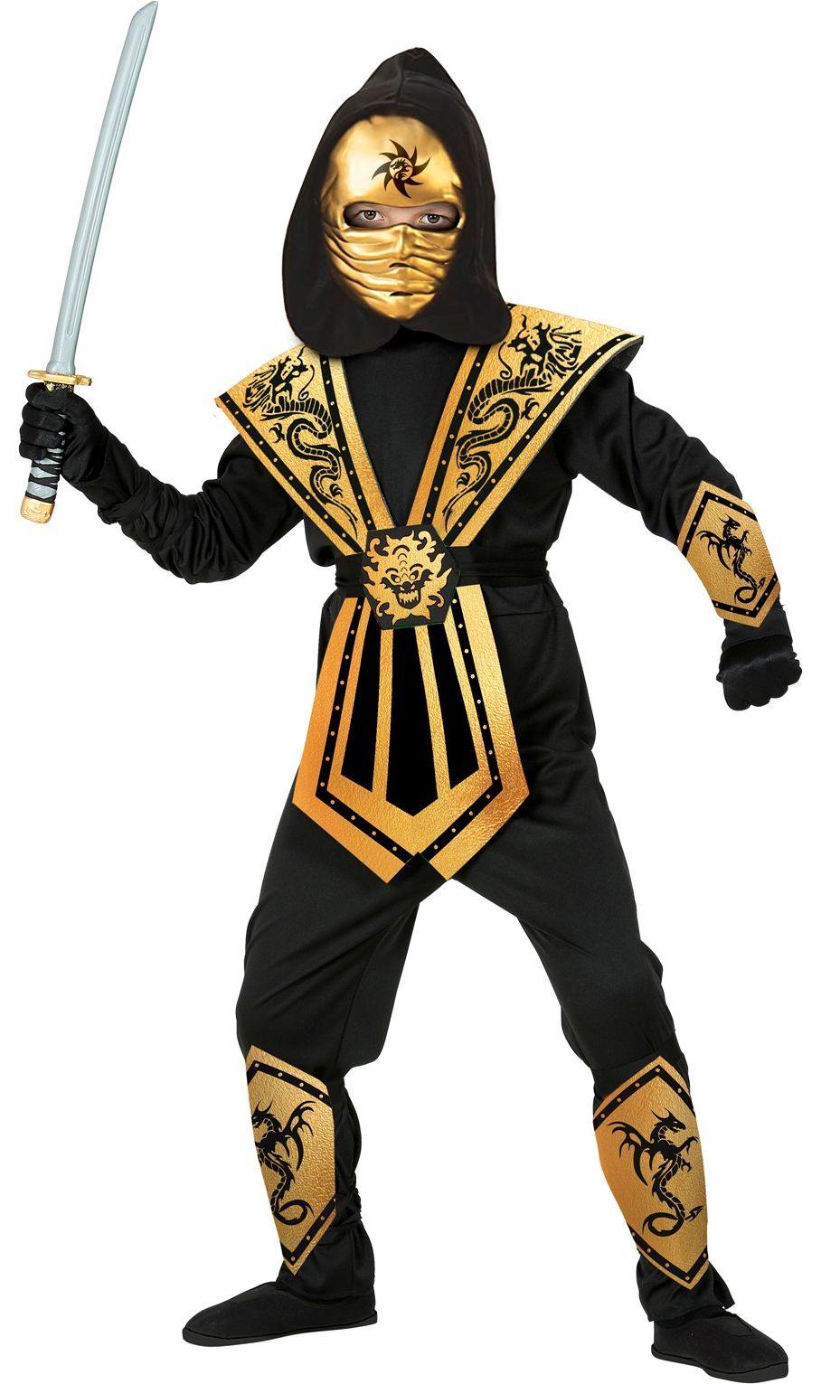 Gouden kombat ninja kostuum kind