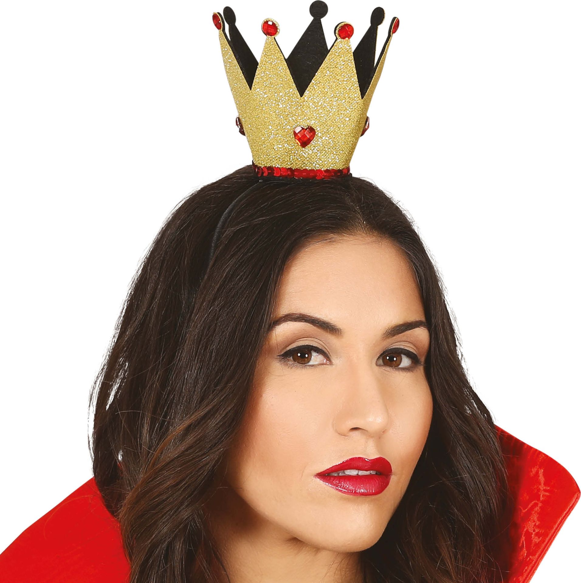 Gouden Mini Kroontje Haarband met Rode Stenen