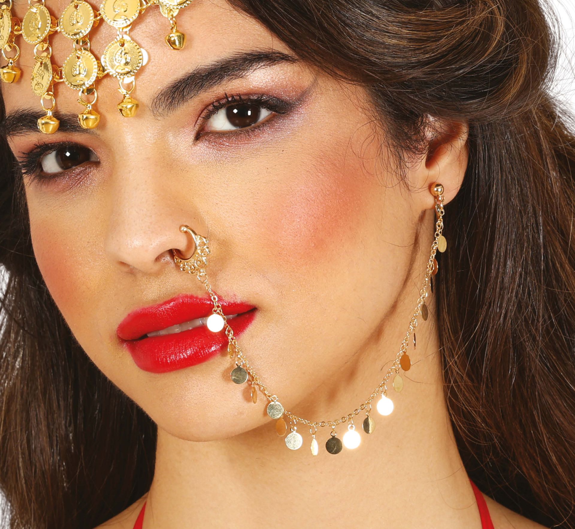 Gouden Nep Neuspiercing met Oorbelketting Gypsies