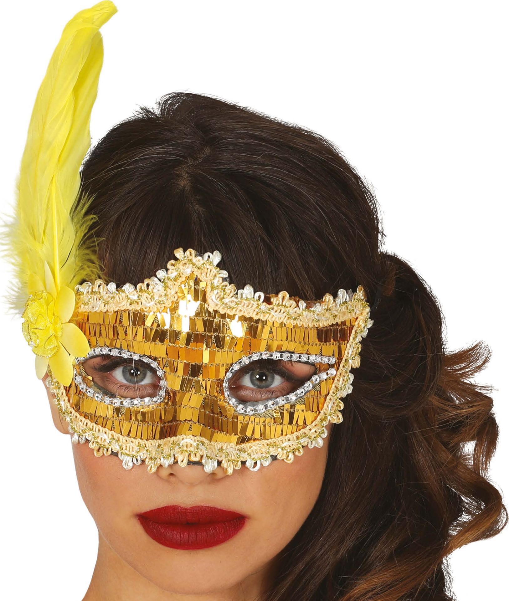 Gouden Pailletten Masker Veer