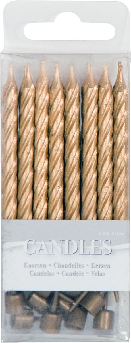 Gouden Taartkaarsjes met Houders 16 Stuks