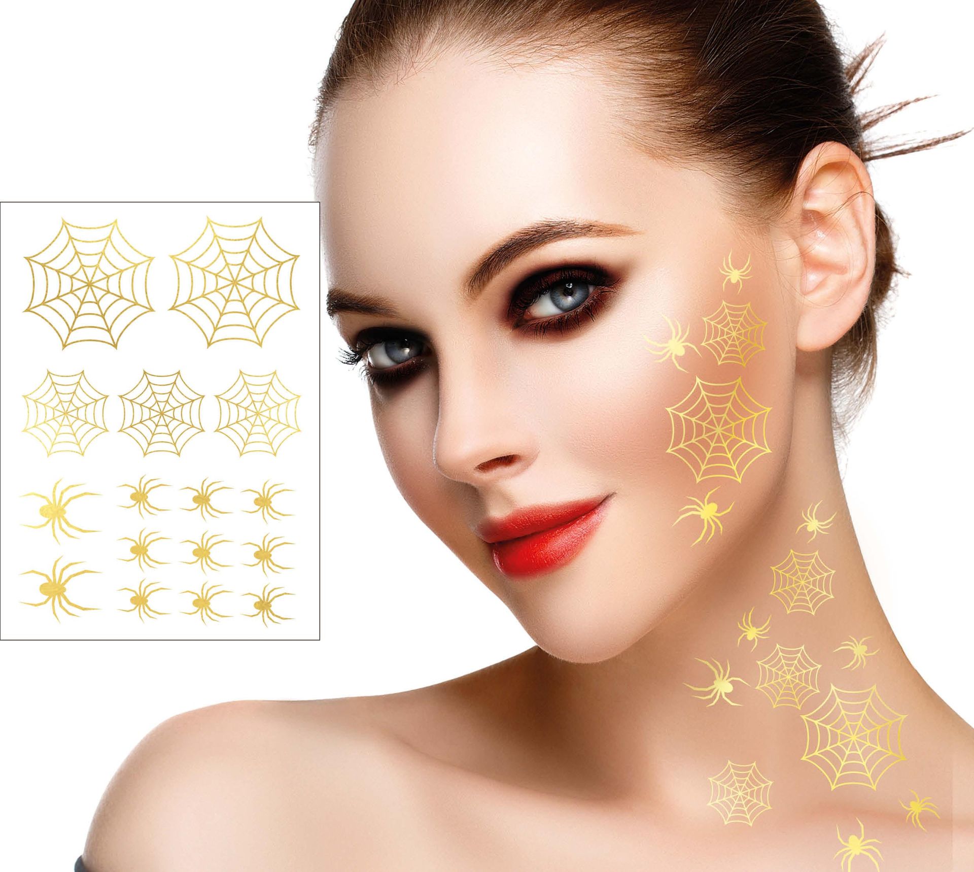 Gouden Tattoo Stickervel Spinnen