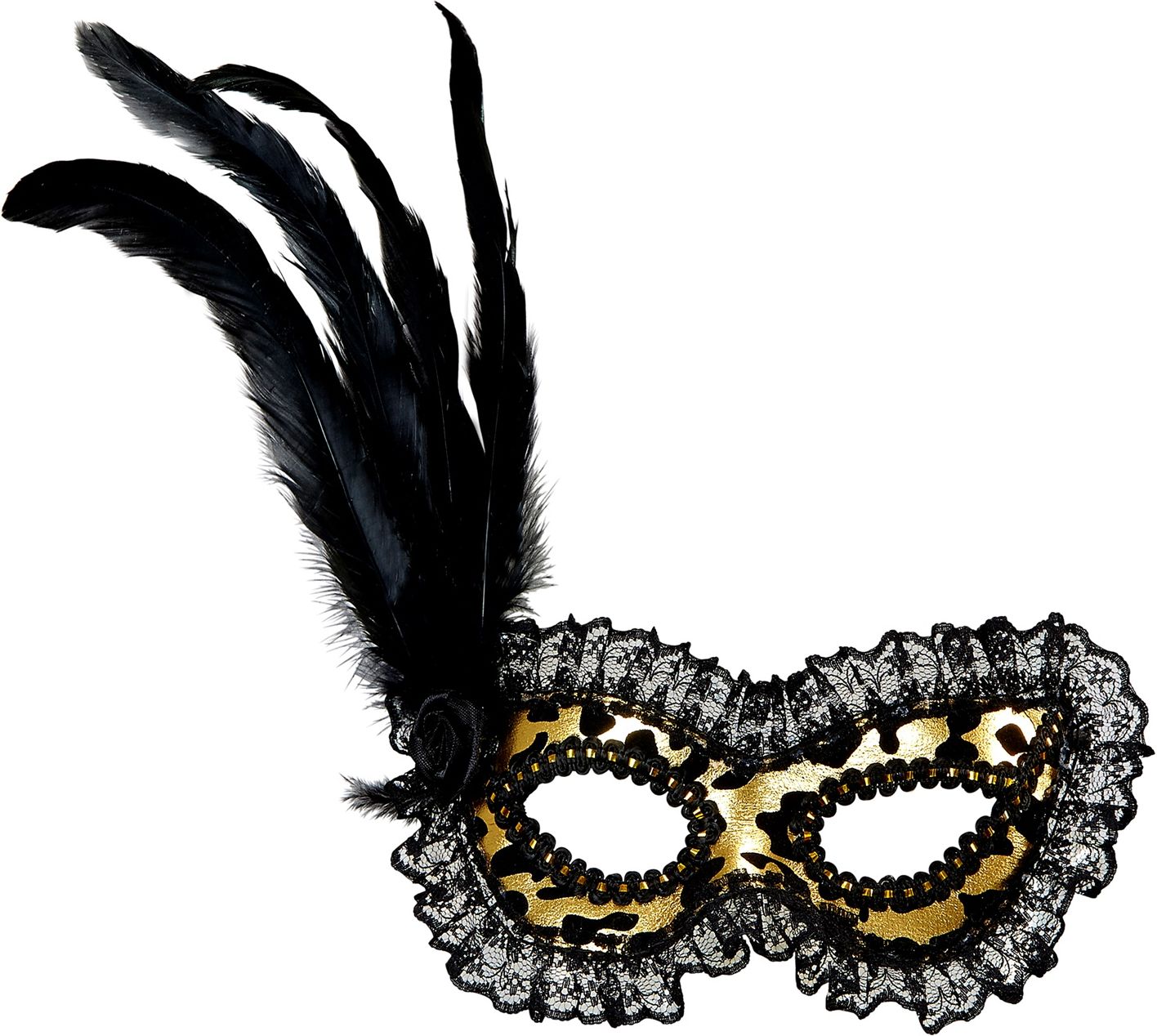 Gouden Venetiaans Oogmasker met Kanten Rand en Veren