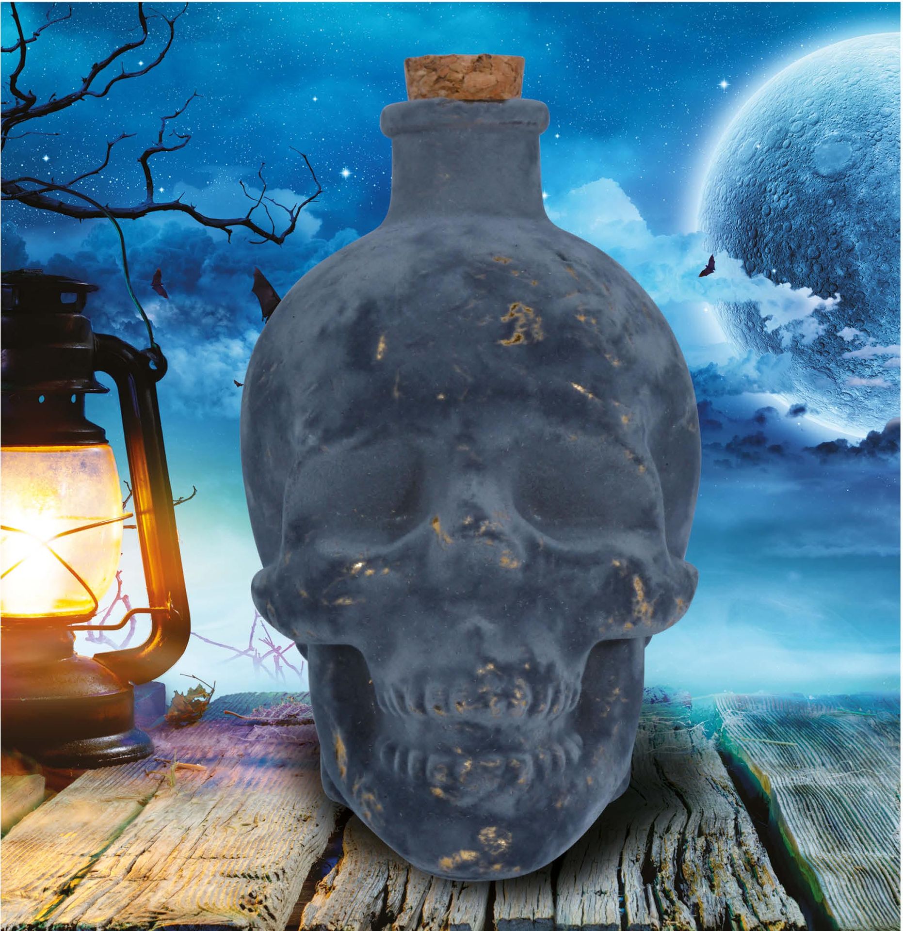 Griezelige Grijze Glazen Schedelfles 13cm