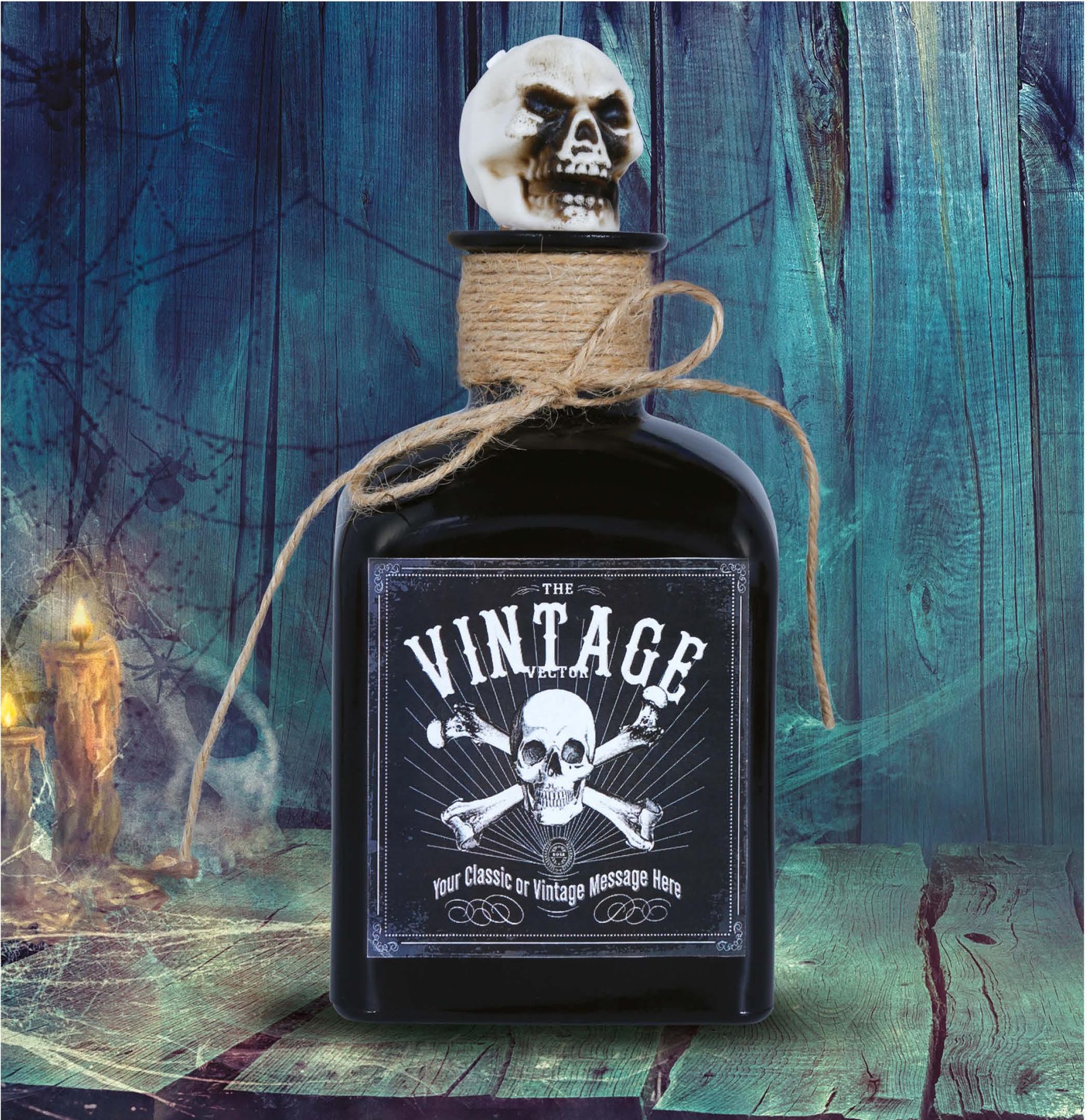 Griezelige Zwarte Vergif Glazen Schedelfles 20cm