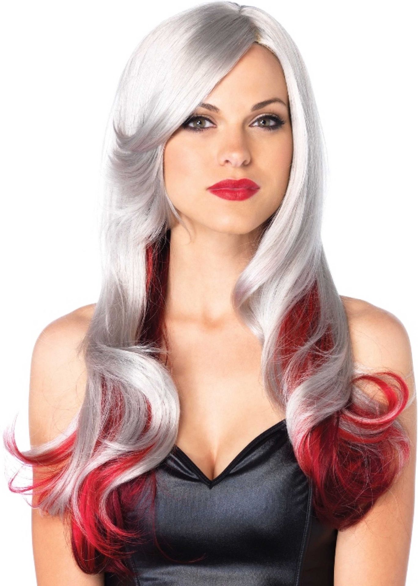 Grijs Rode Krullen Pruik