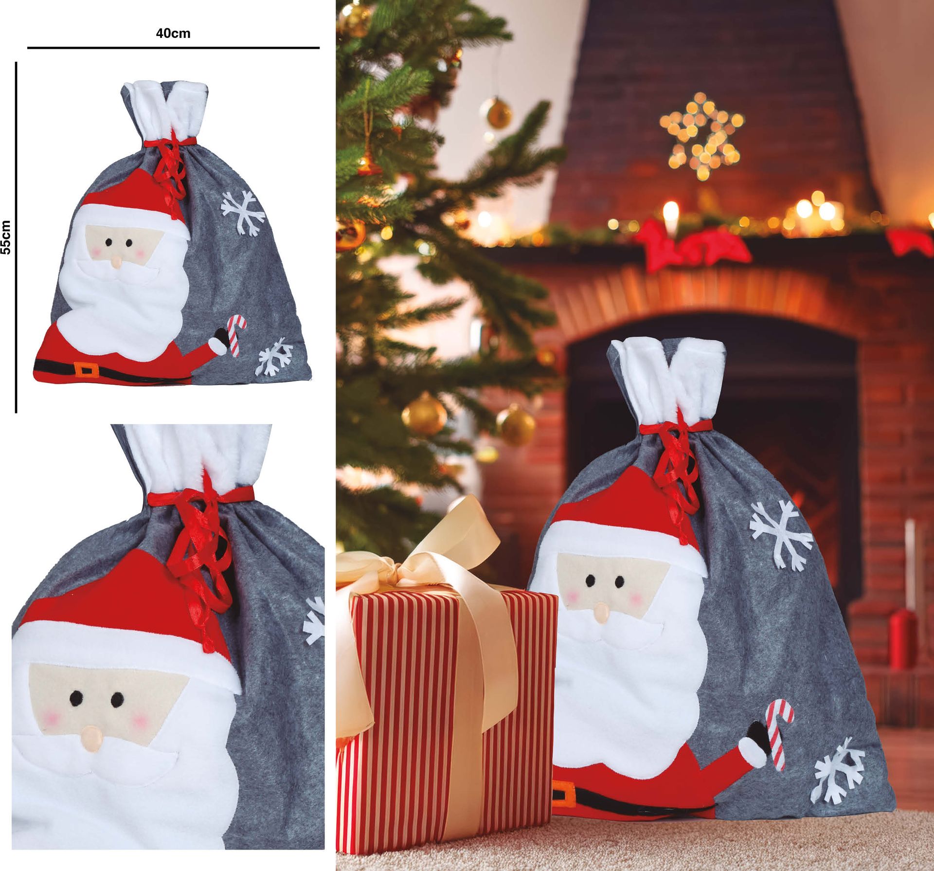 Grijze Kerstman Cadeau Zak Kerstmis