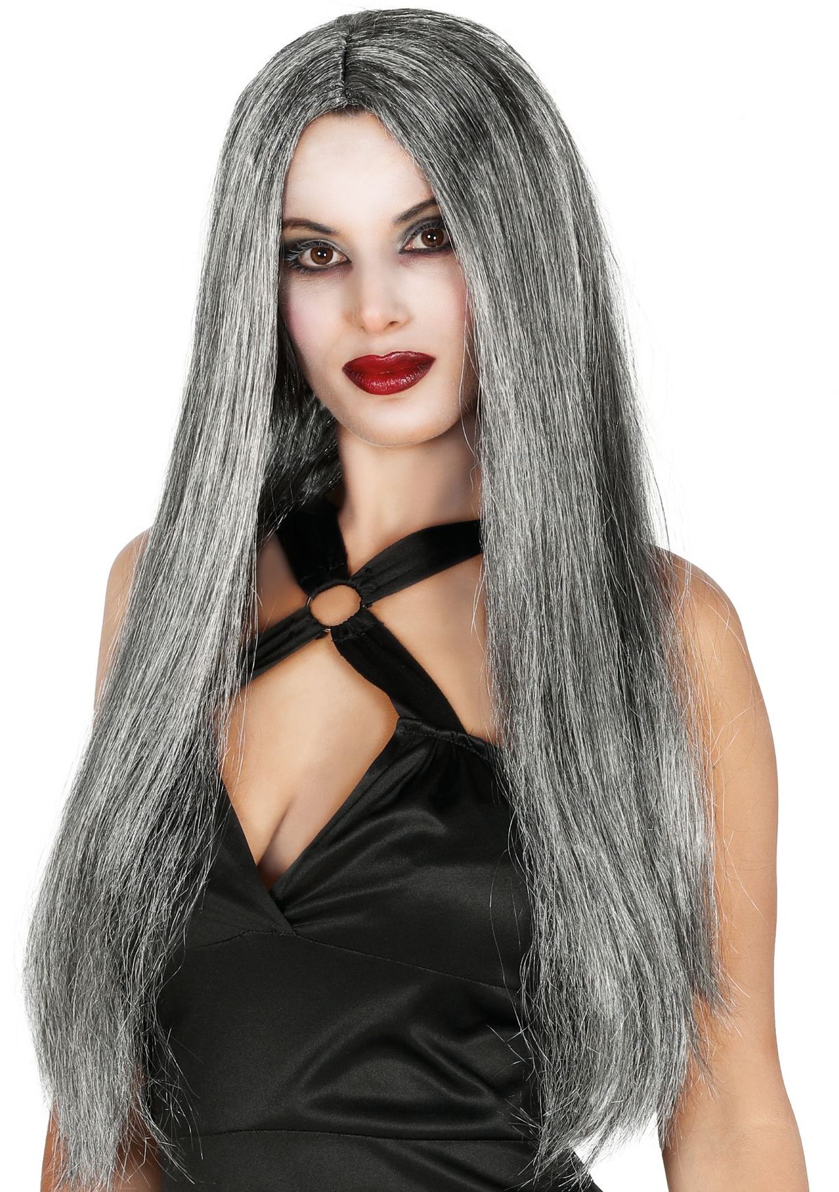 Grijze Lange Heksen Pruik Vrouw