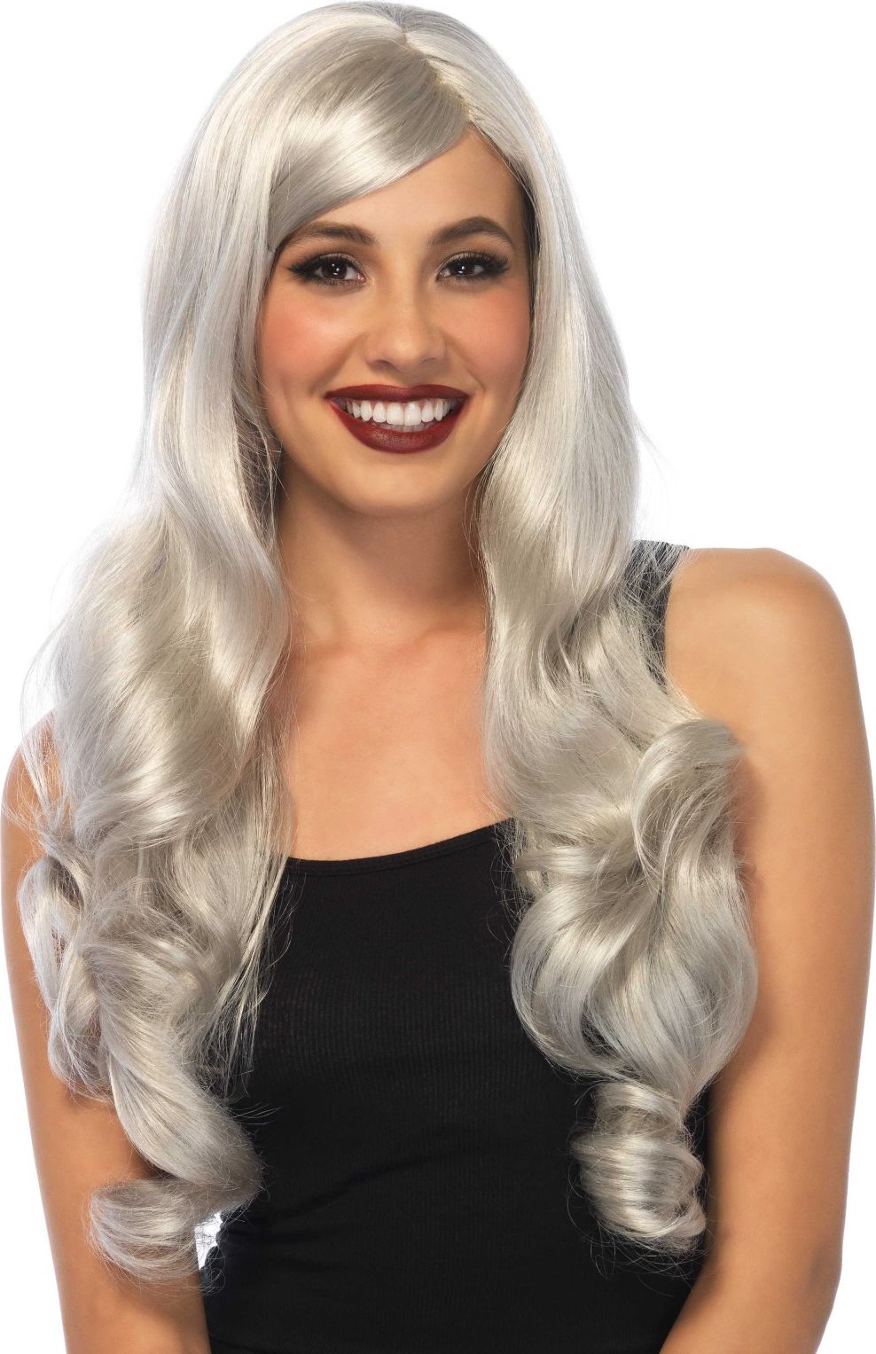 Grijze Lange Krullen Pruik