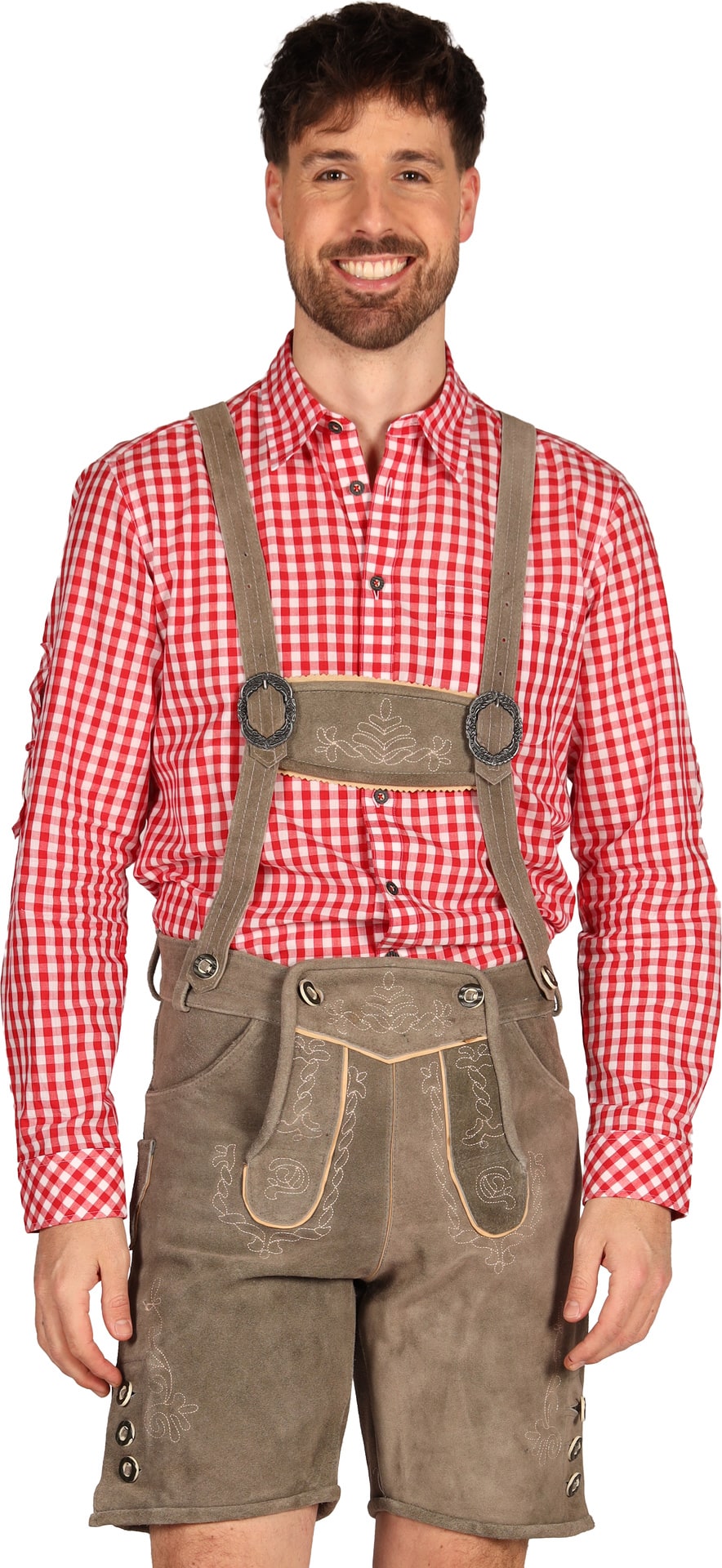 Grijze Leren Lederhose met Bretels Heren Oktoberfest