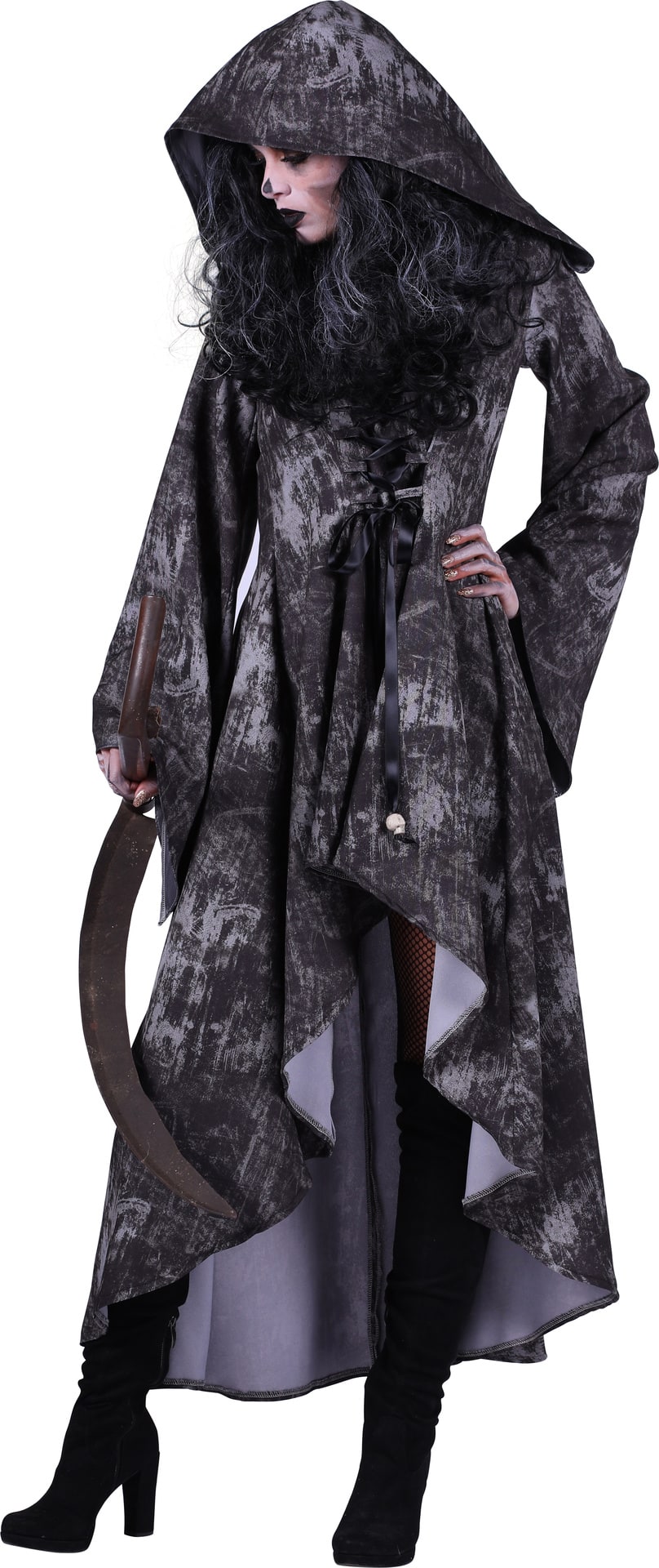 Grijze Magere Hein Kostuum met Capuchon Dames Halloween