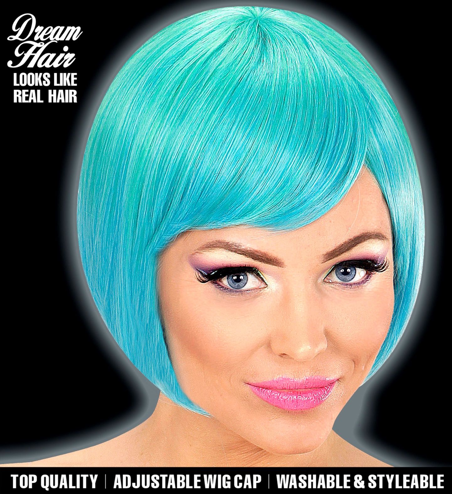 Groen Blauwe Carnavals Pruik Dames